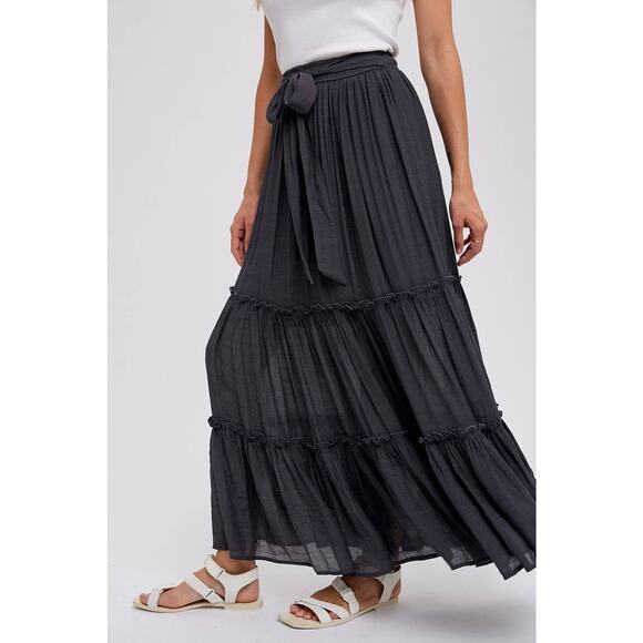 Bohemian Maxi Skirt-Flowy & Tiered Charcoal Versatile - Picture 6 of 11